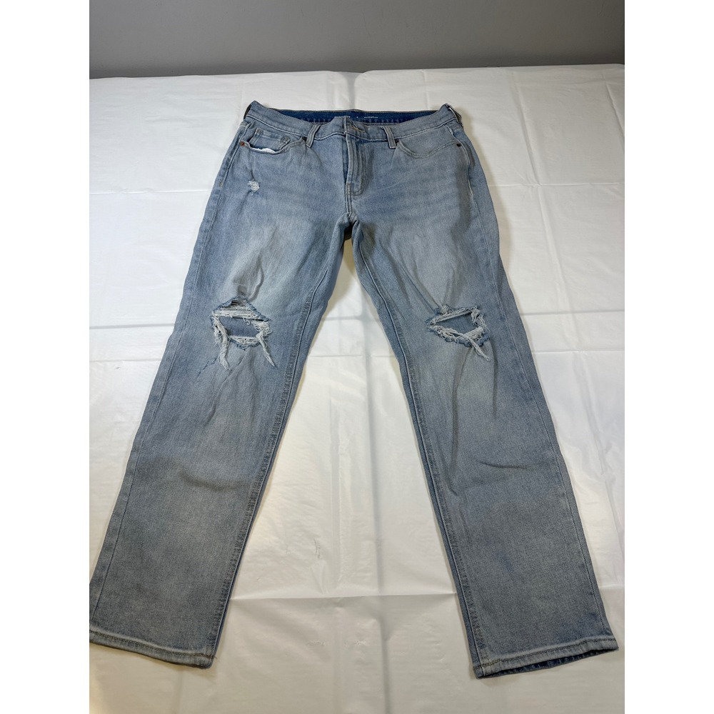 Old Navy Mid-Rise Boyfriend Jeans Womens 8 Petite Light Wash Distressed Ripped